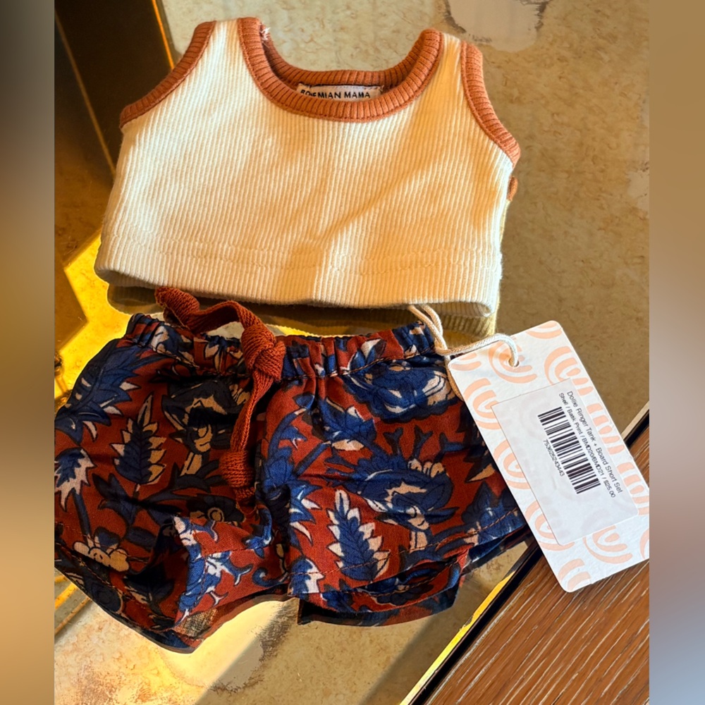Adorable boho 2-piece Baby Dollie Set ribbed tank and printed Rust shorts Outfit